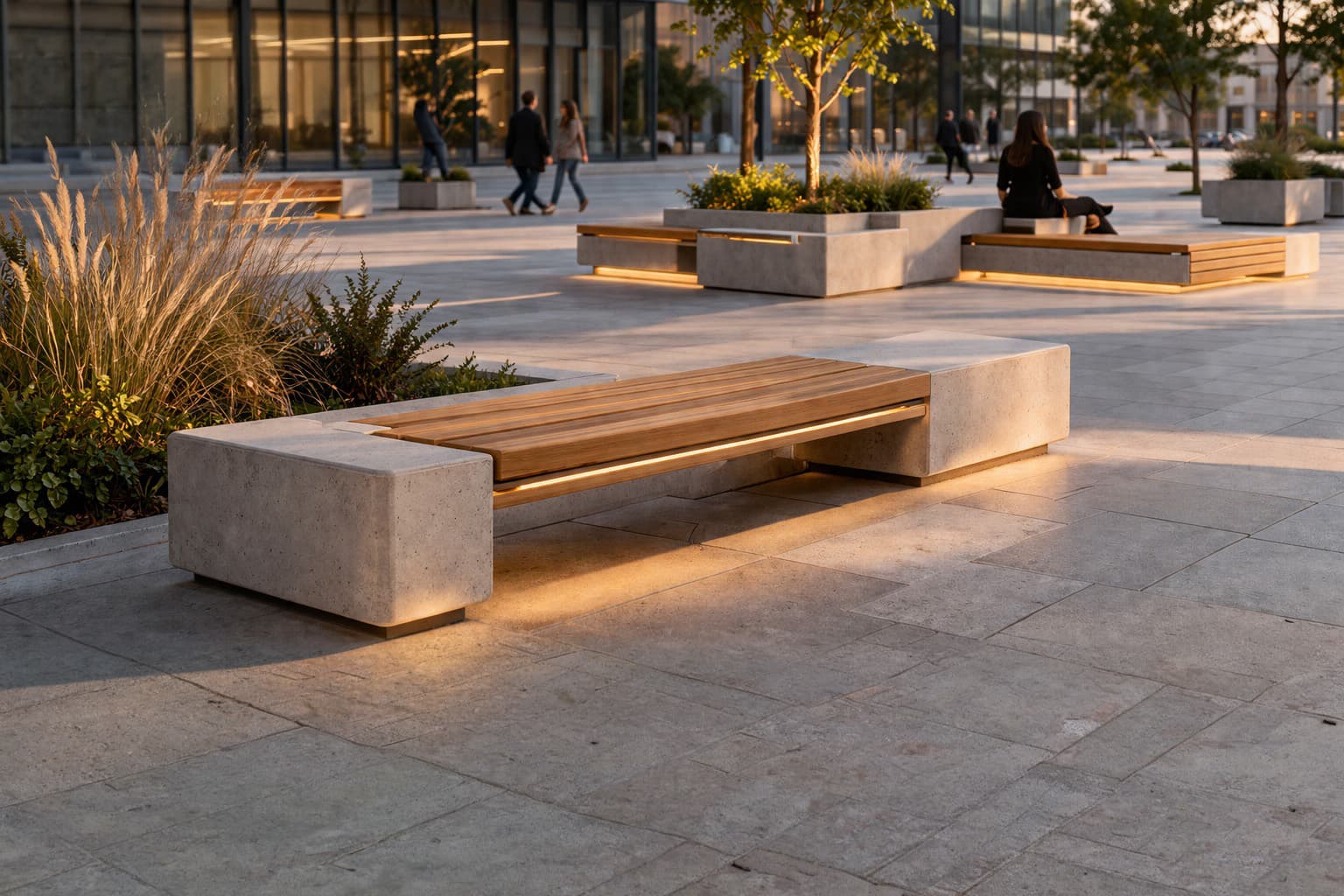 Beaton Foldblock concrete bench at London riverside near Tower Bridge