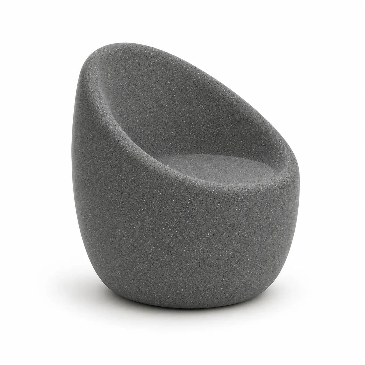 Veyra Single Seating — 3/4 perspective — basalt concrete + sapelli