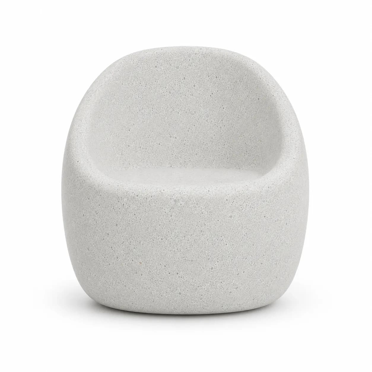 Veyra Single Seating — front view — off-white concrete + iroko