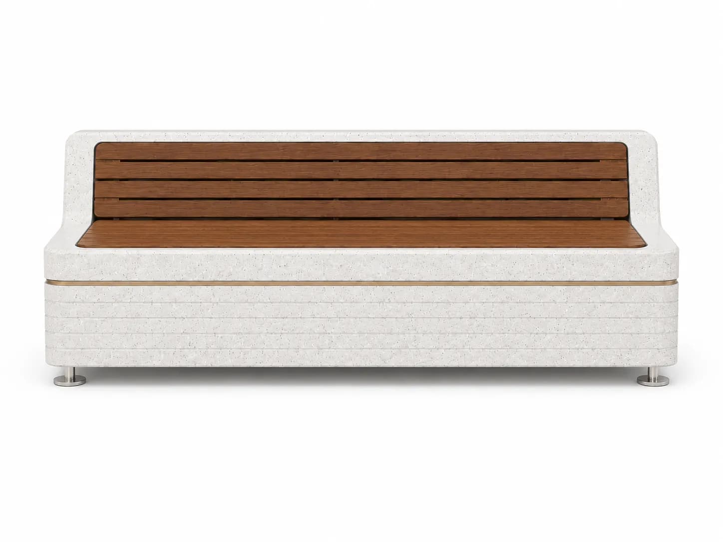 Liora Rest Bench — front view — off-white concrete + iroko