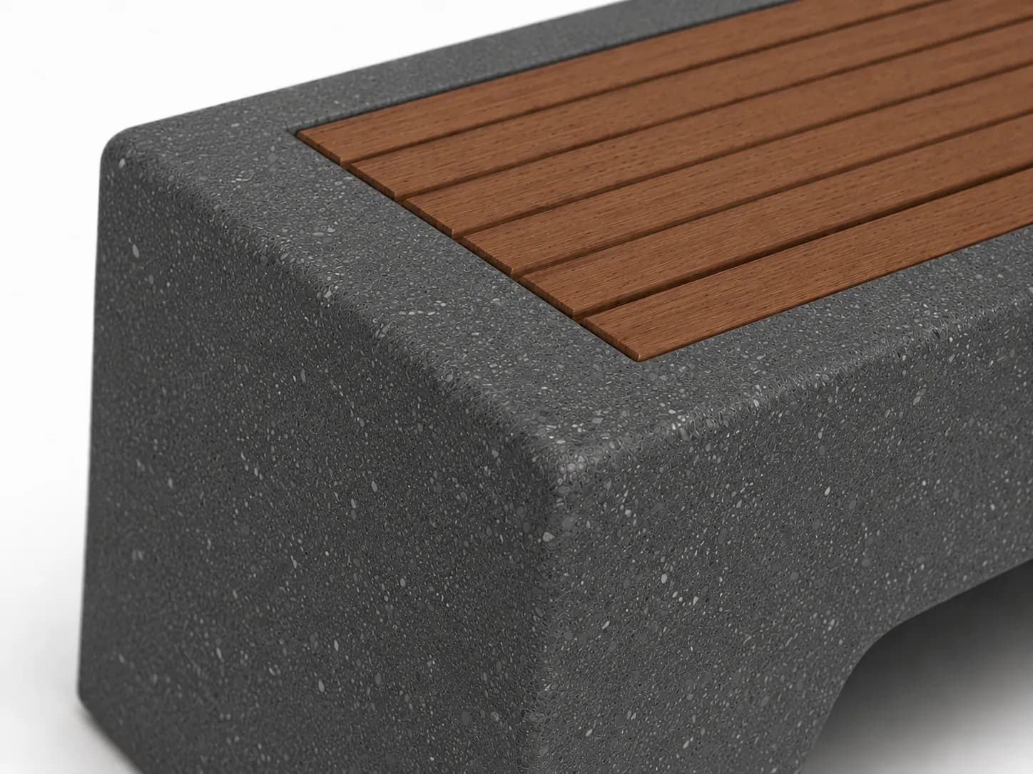 Caven Beam Bench — detail close-up — basalt concrete + sapelli