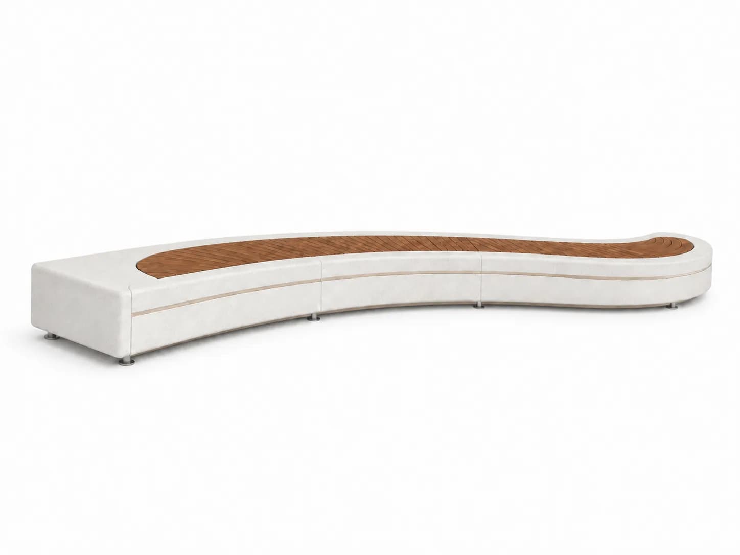 Caven Arc Bench — front view — off-white concrete + iroko