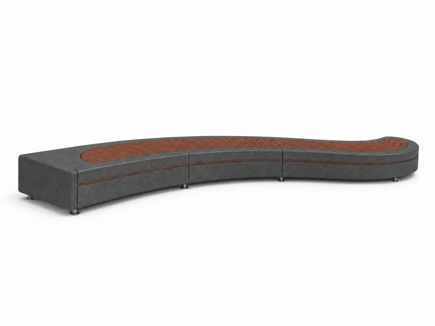 Caven Arc Bench — front view — basalt concrete + sapelli