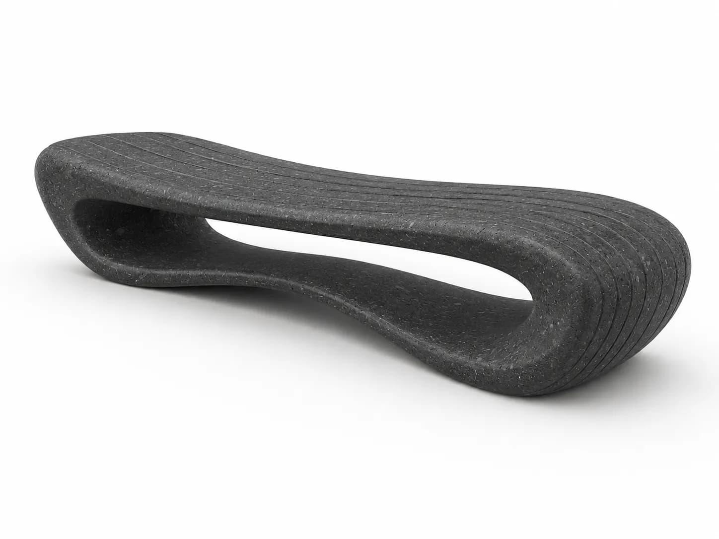 Auro Arc Bench — 3/4 perspective — basalt concrete + sapelli