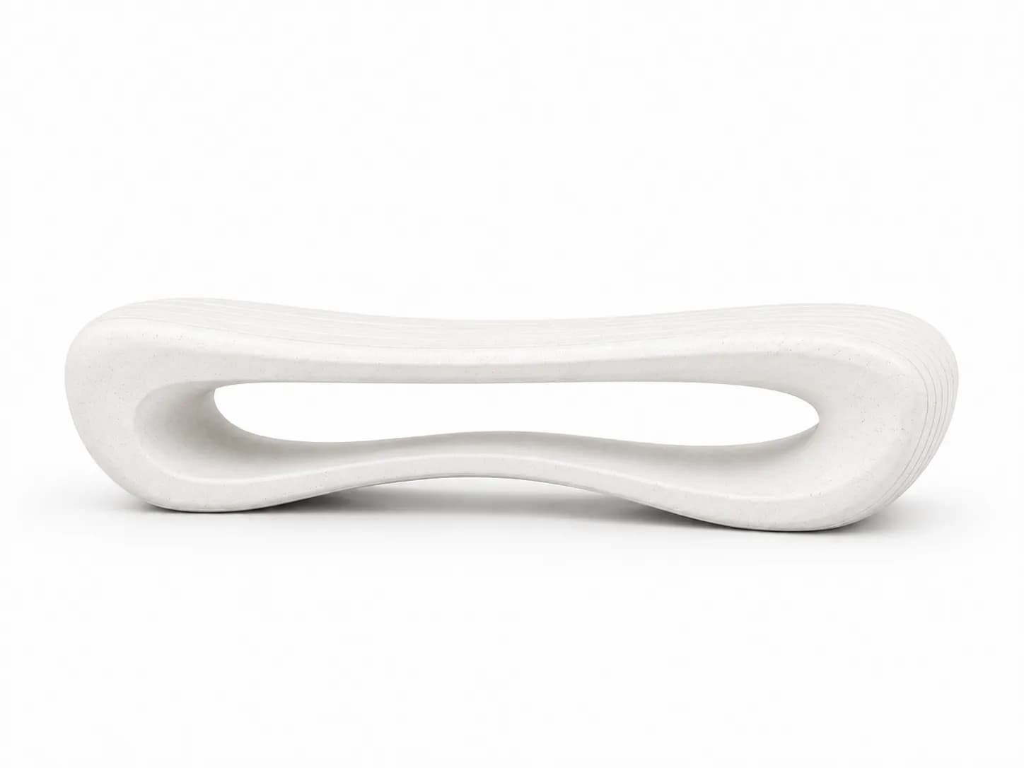Auro Arc Bench — front view — off-white concrete + iroko