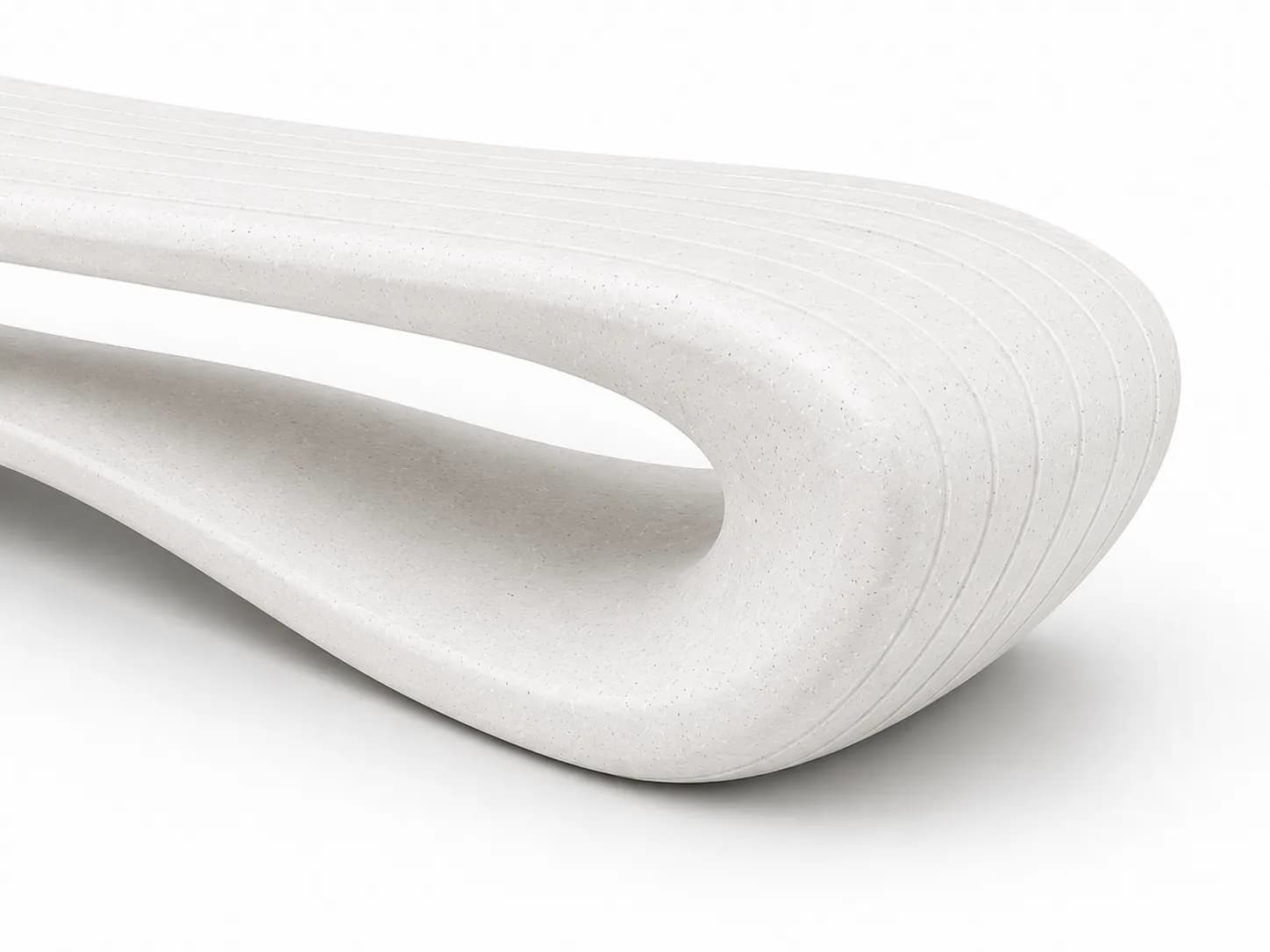 Auro Arc Bench — detail close-up — off-white concrete + iroko