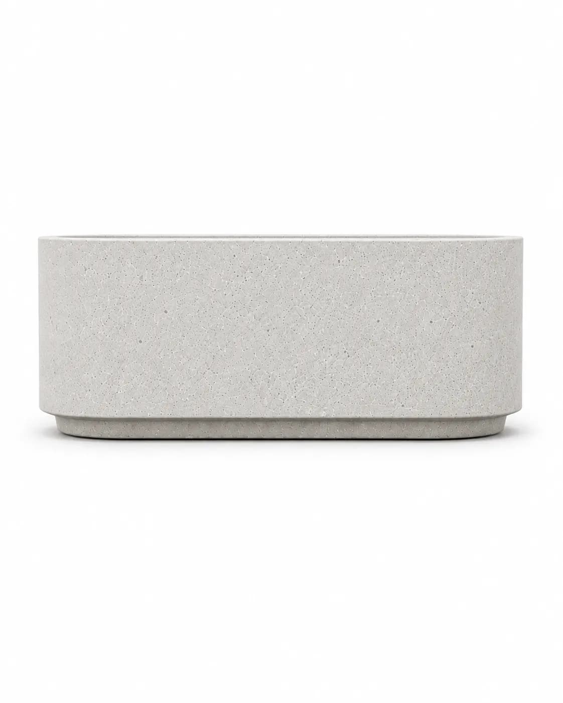 Arvia Planter — front view — off-white concrete + iroko