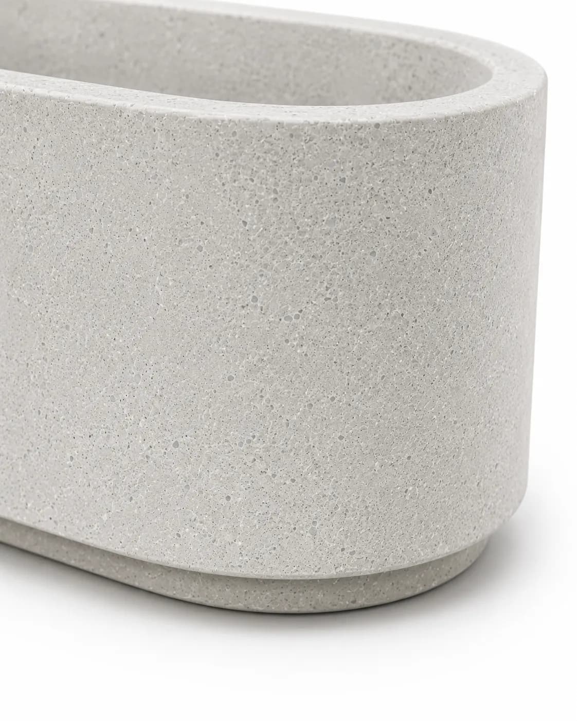 Arvia Planter — detail close-up — off-white concrete + iroko