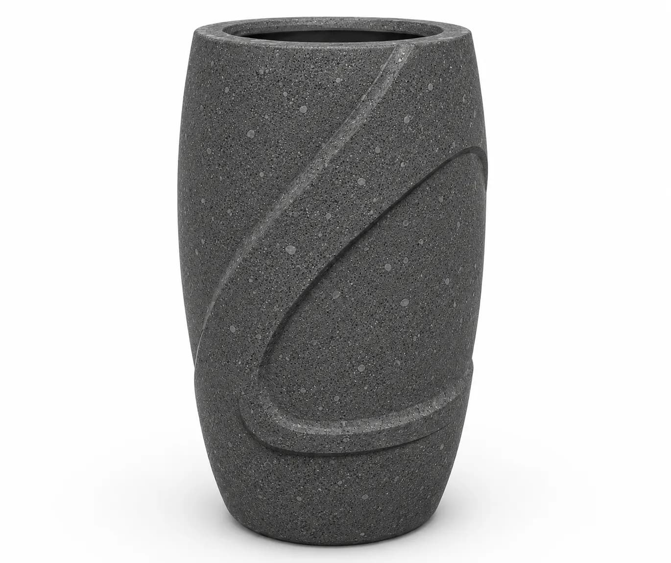 Auro Tall Wave Planter — 3/4 perspective — basalt concrete + sapelli