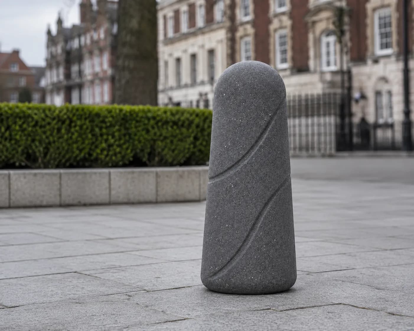 Aura Bollard — detail close-up — basalt concrete + sapelli