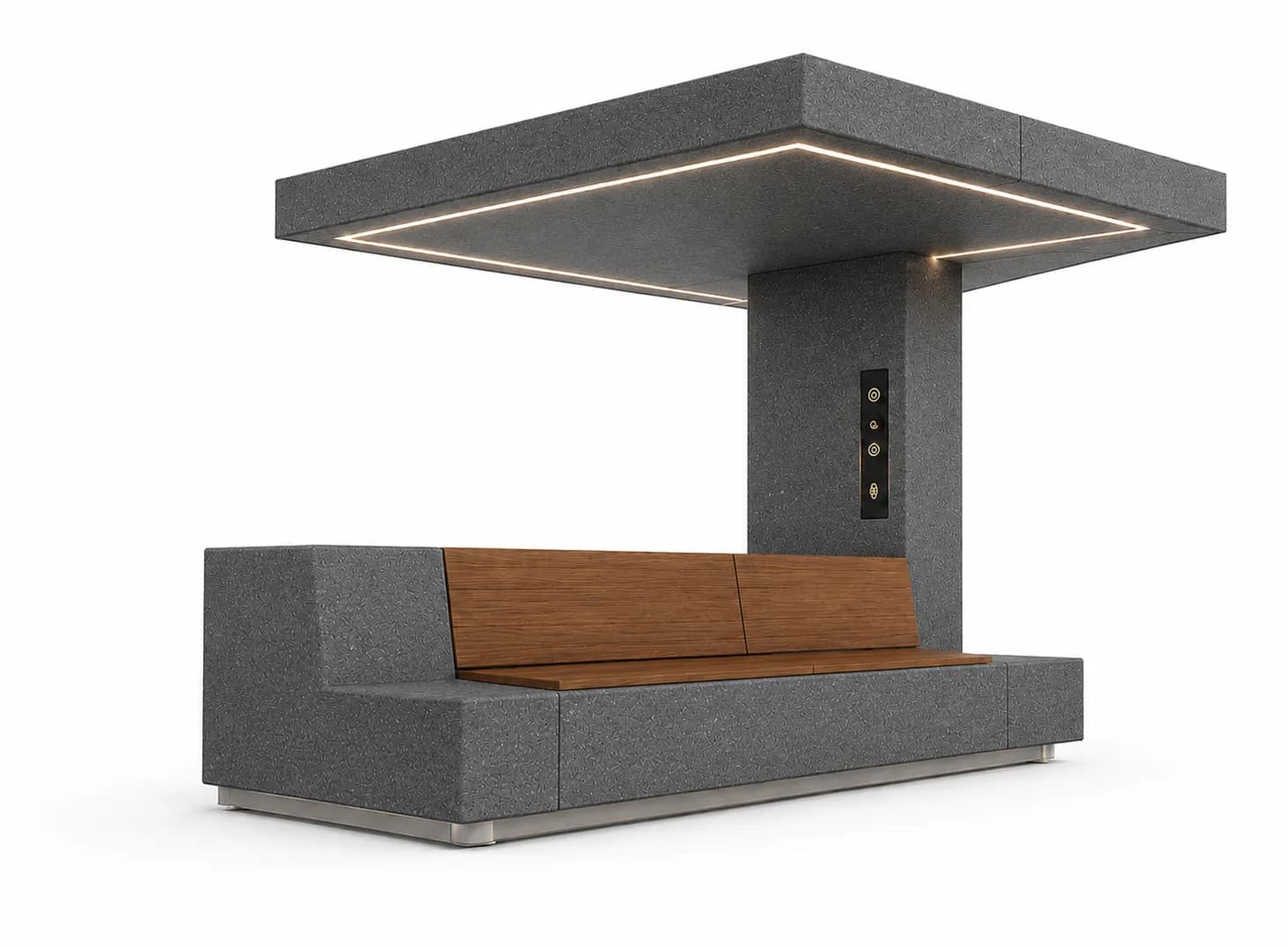 Norden Multifunctional Bench — 3/4 perspective — basalt concrete + sapelli