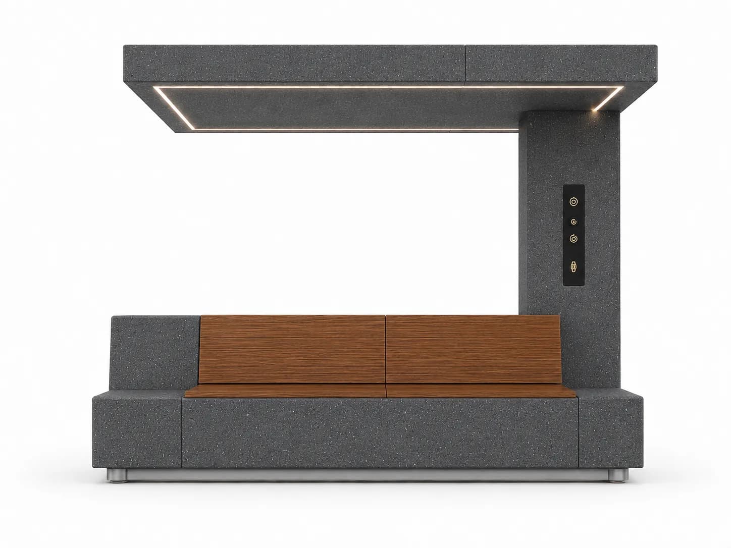 Norden Multifunctional Bench — front view — basalt concrete + sapelli