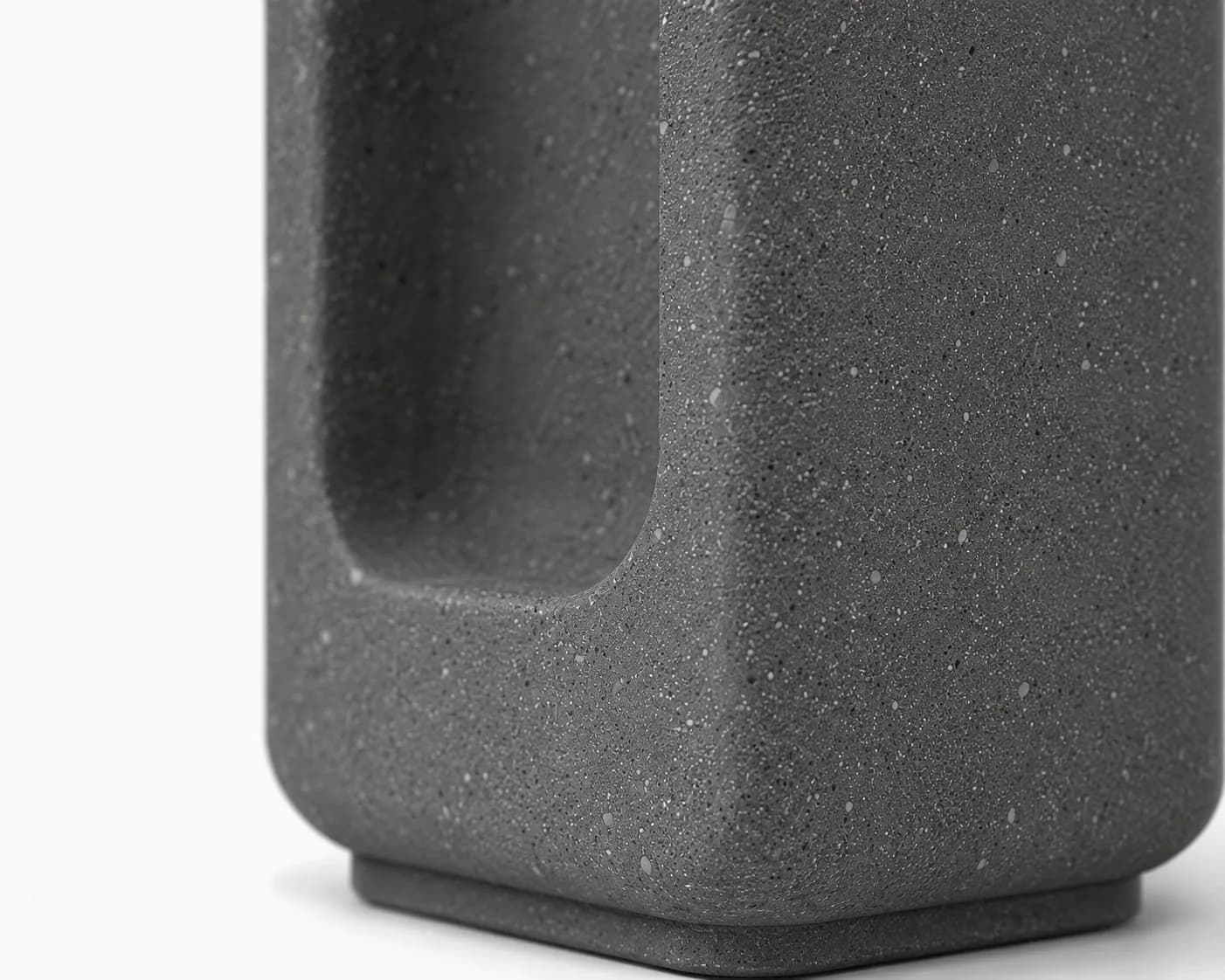Halo Bollard Frame — detail close-up — basalt concrete + sapelli