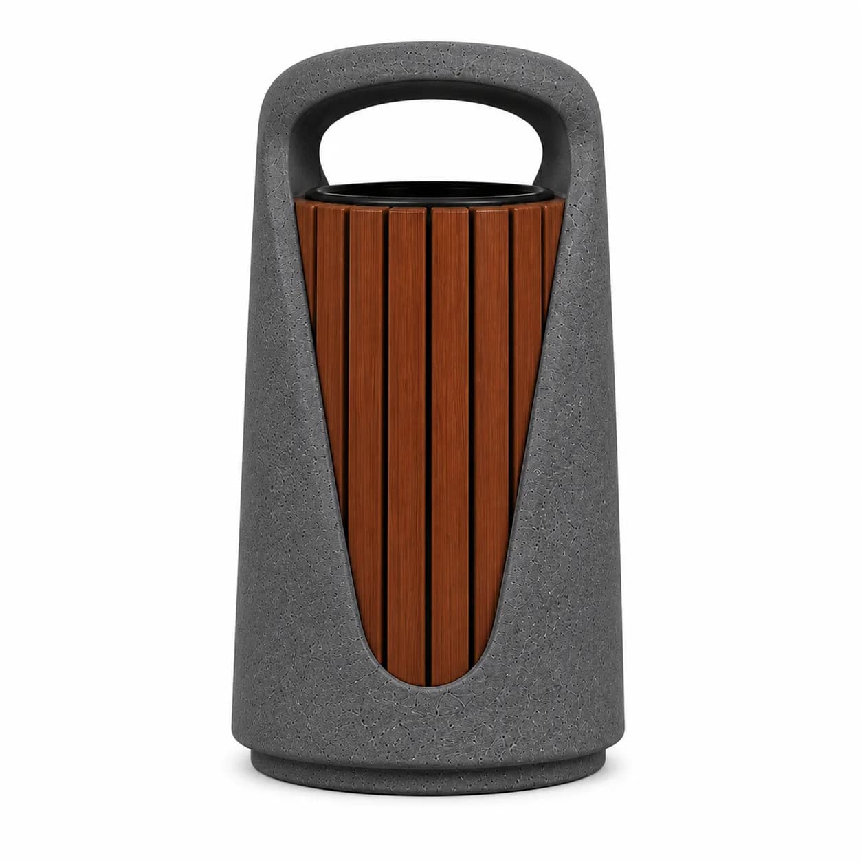 Lıvora Glide Litter Bin — front view — basalt concrete + sapelli