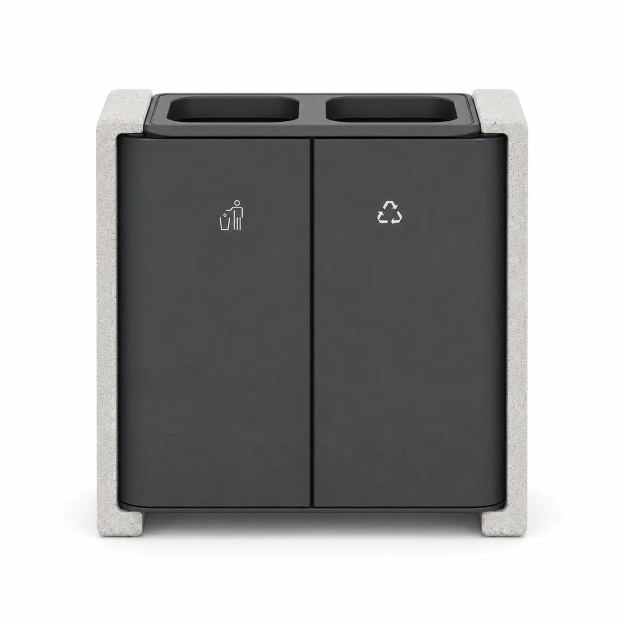 Stay Recycle Bin — front view — off-white concrete + iroko