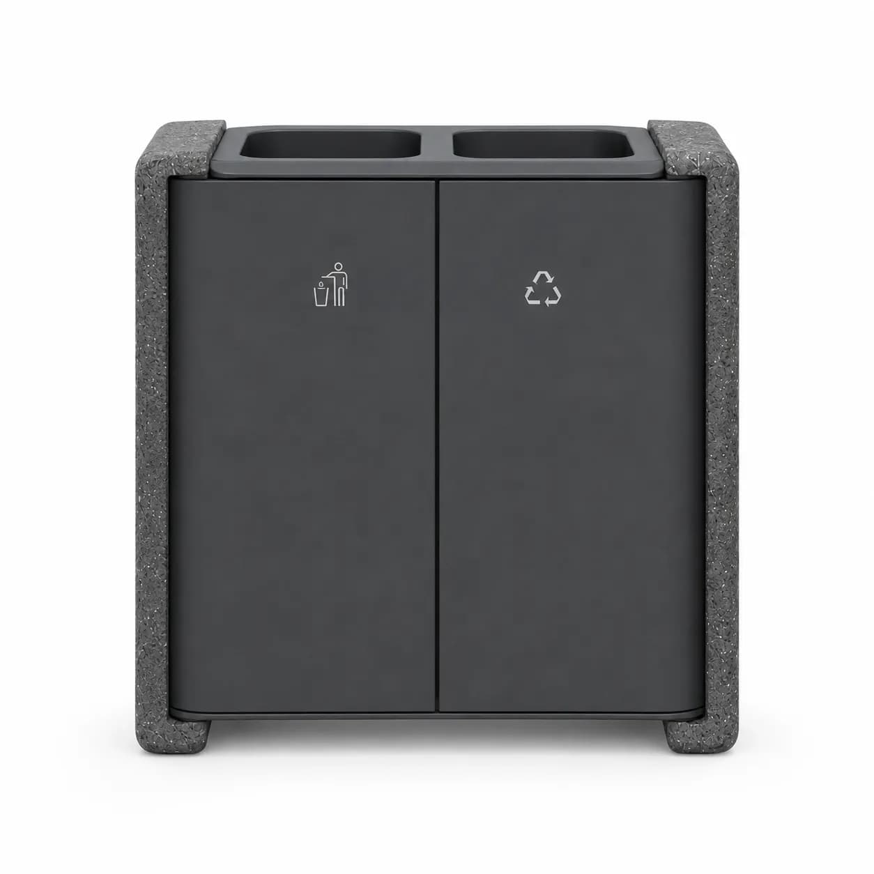 Stay Recycle Bin — front view — basalt concrete + sapelli