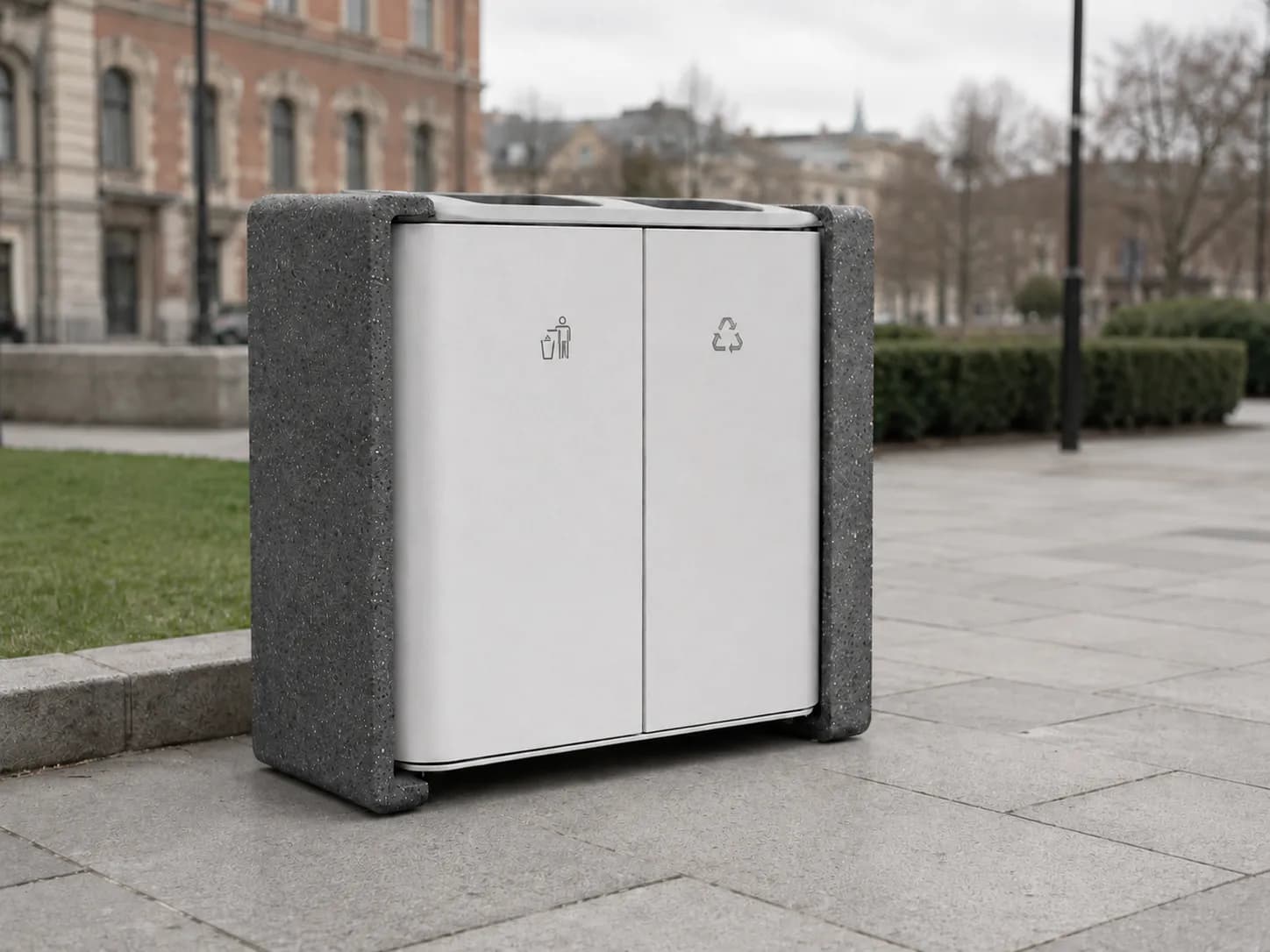 Stay Recycle Bin — in context — off-white concrete + iroko