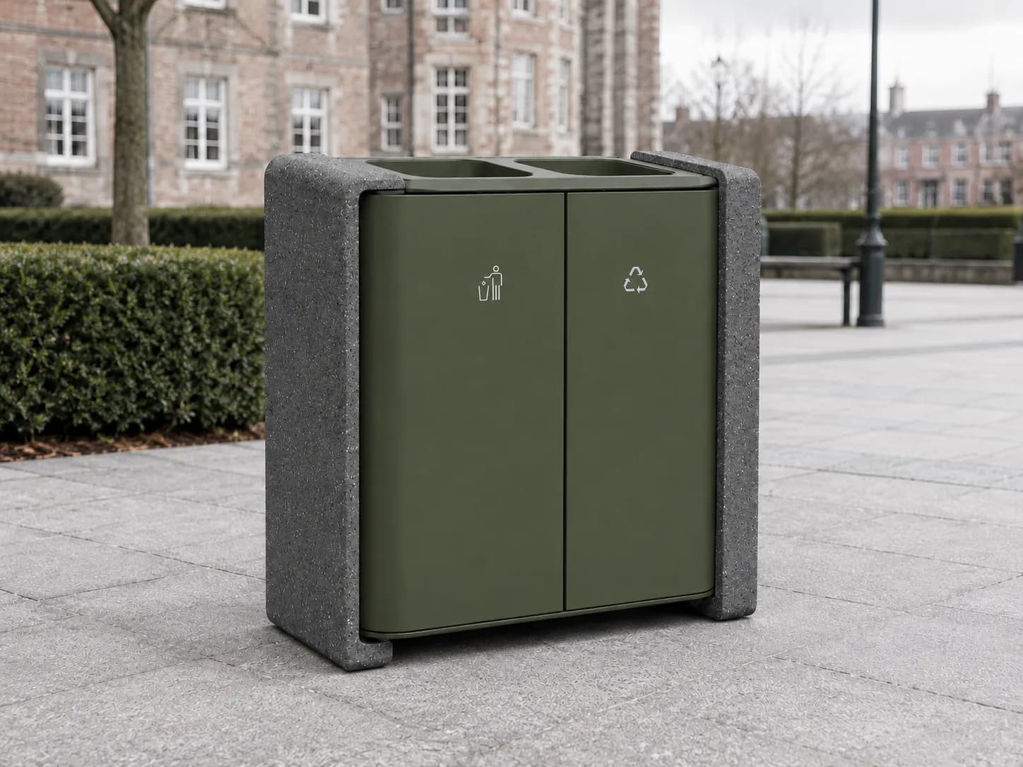 Stay Recycle Bin — in context — basalt concrete + sapelli