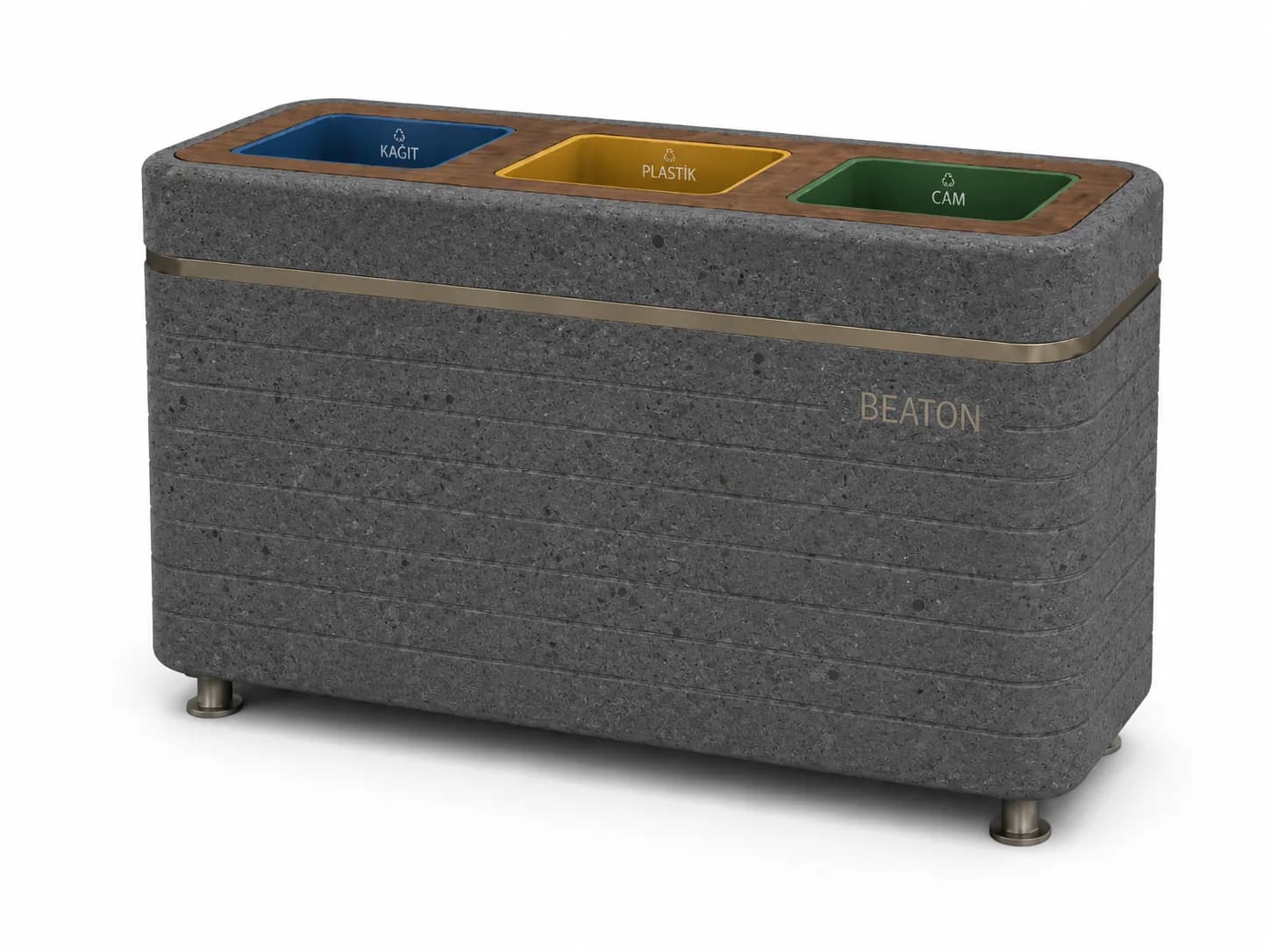 Liora Recycle Bin — 3/4 perspective — basalt concrete + sapelli