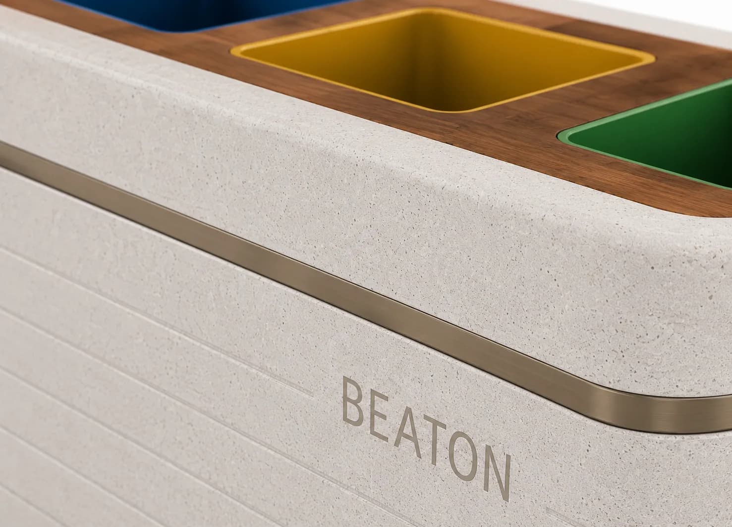Liora Recycle Bin — detail close-up — off-white concrete + iroko