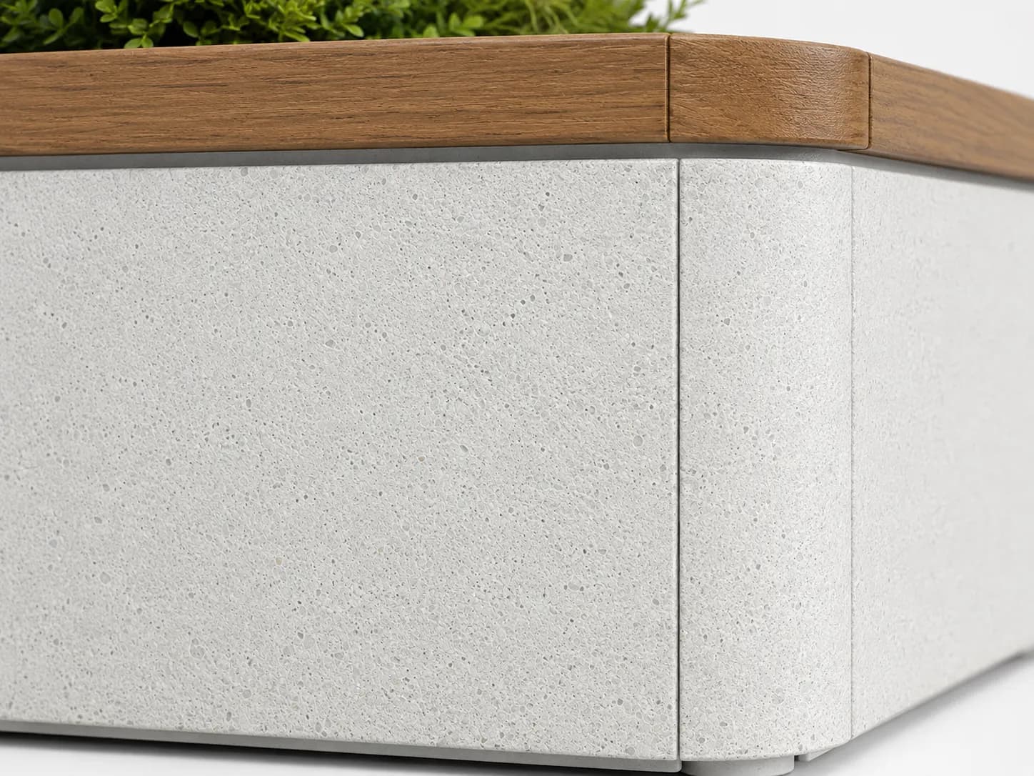 Caven Trio Planter — detail close-up — off-white concrete + iroko