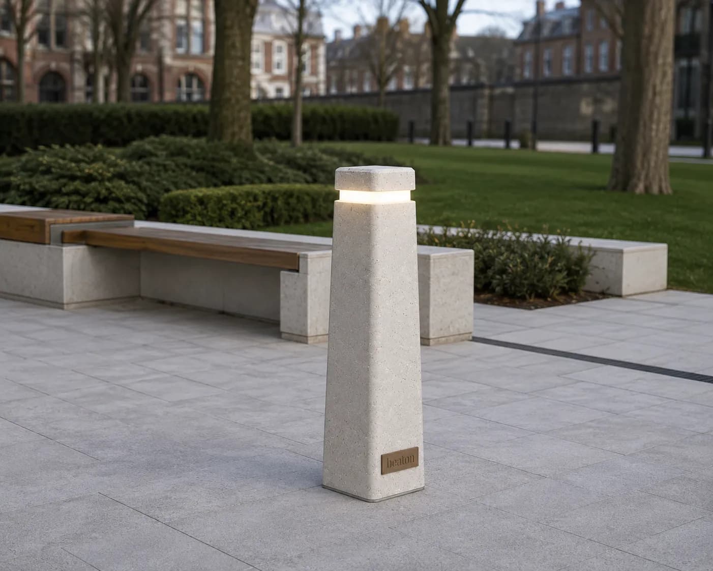 Caven Lighting — in context — off-white concrete + iroko