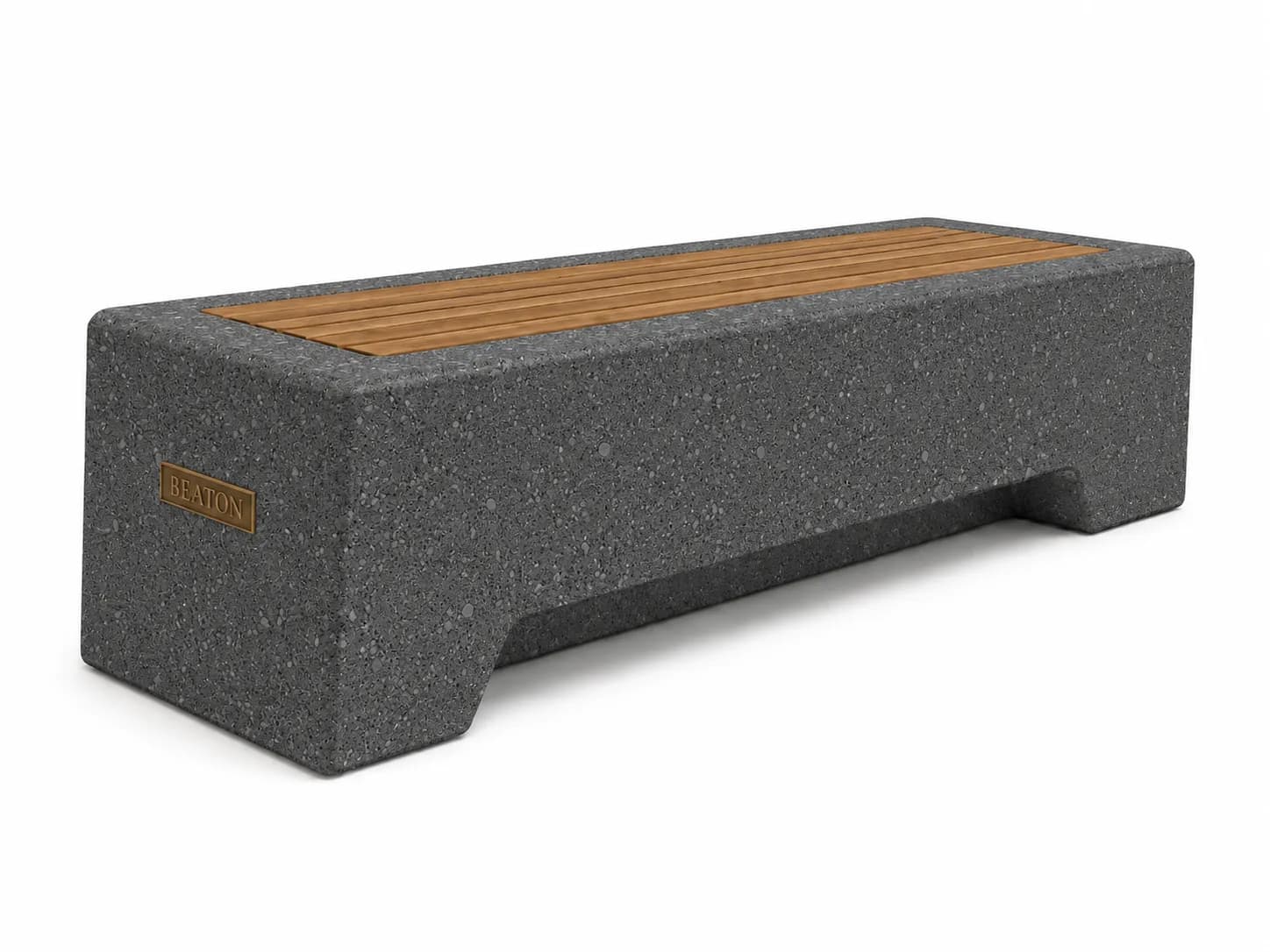 Caven Line Bench — 3/4 perspective — basalt concrete + sapelli