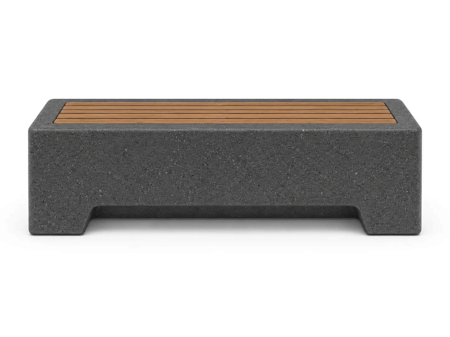 Caven Line Bench — front view — basalt concrete + sapelli