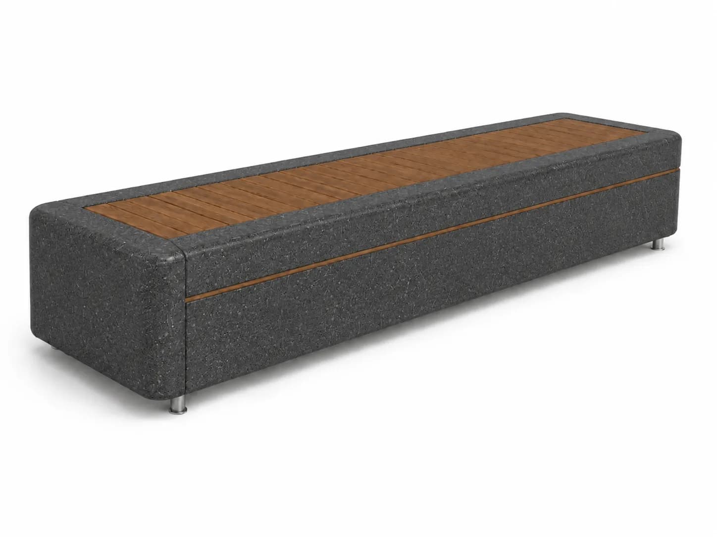 Caven Pure Bench — 3/4 perspective — basalt concrete + sapelli