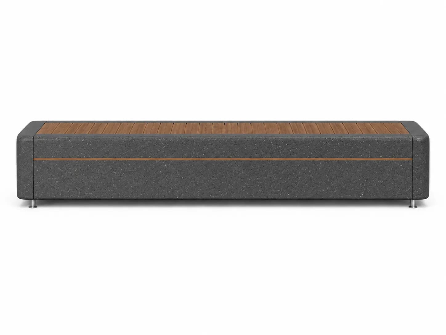 Caven Pure Bench — front view — basalt concrete + sapelli