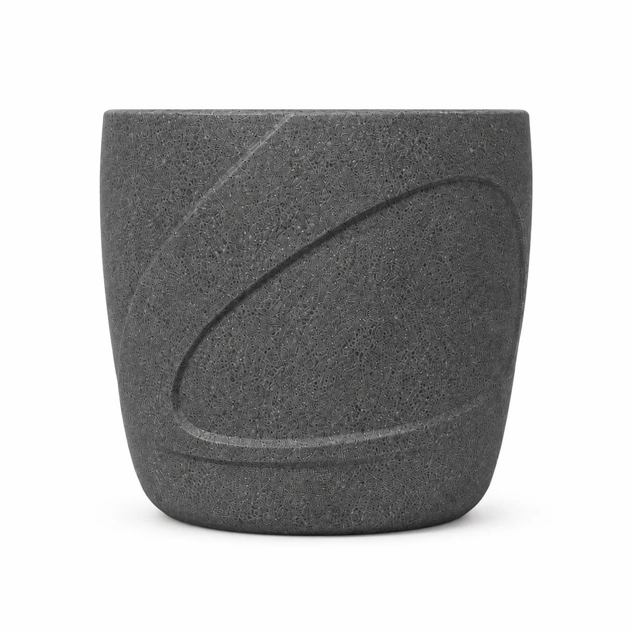 Auro Wave Planter — 3/4 perspective — basalt concrete + sapelli