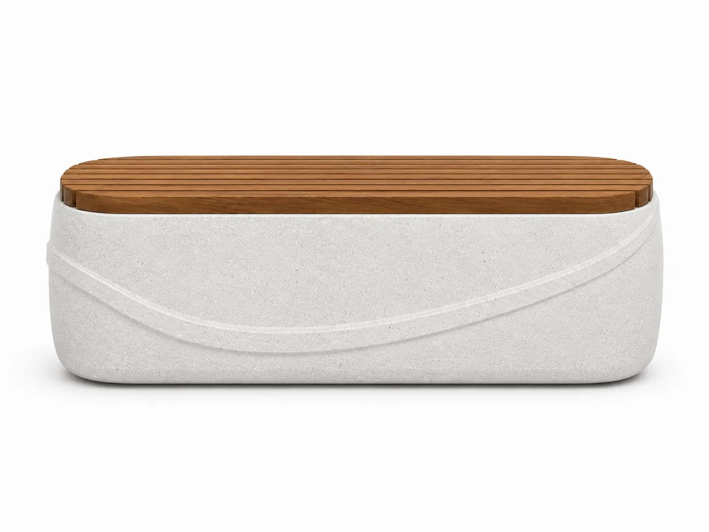 Auro Bench — front view — off-white concrete + iroko