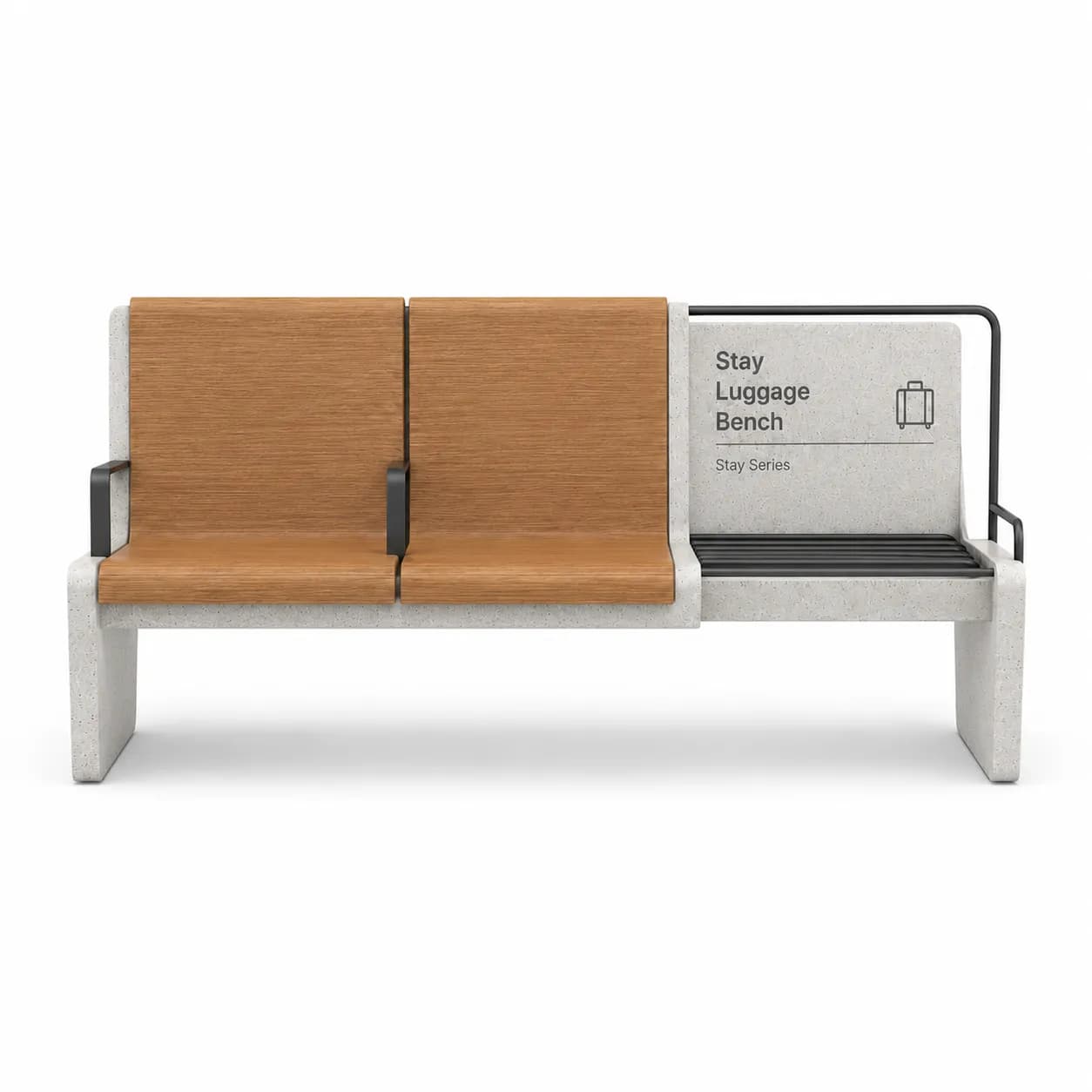 Stay Luggage Bench — front view — off-white concrete + iroko