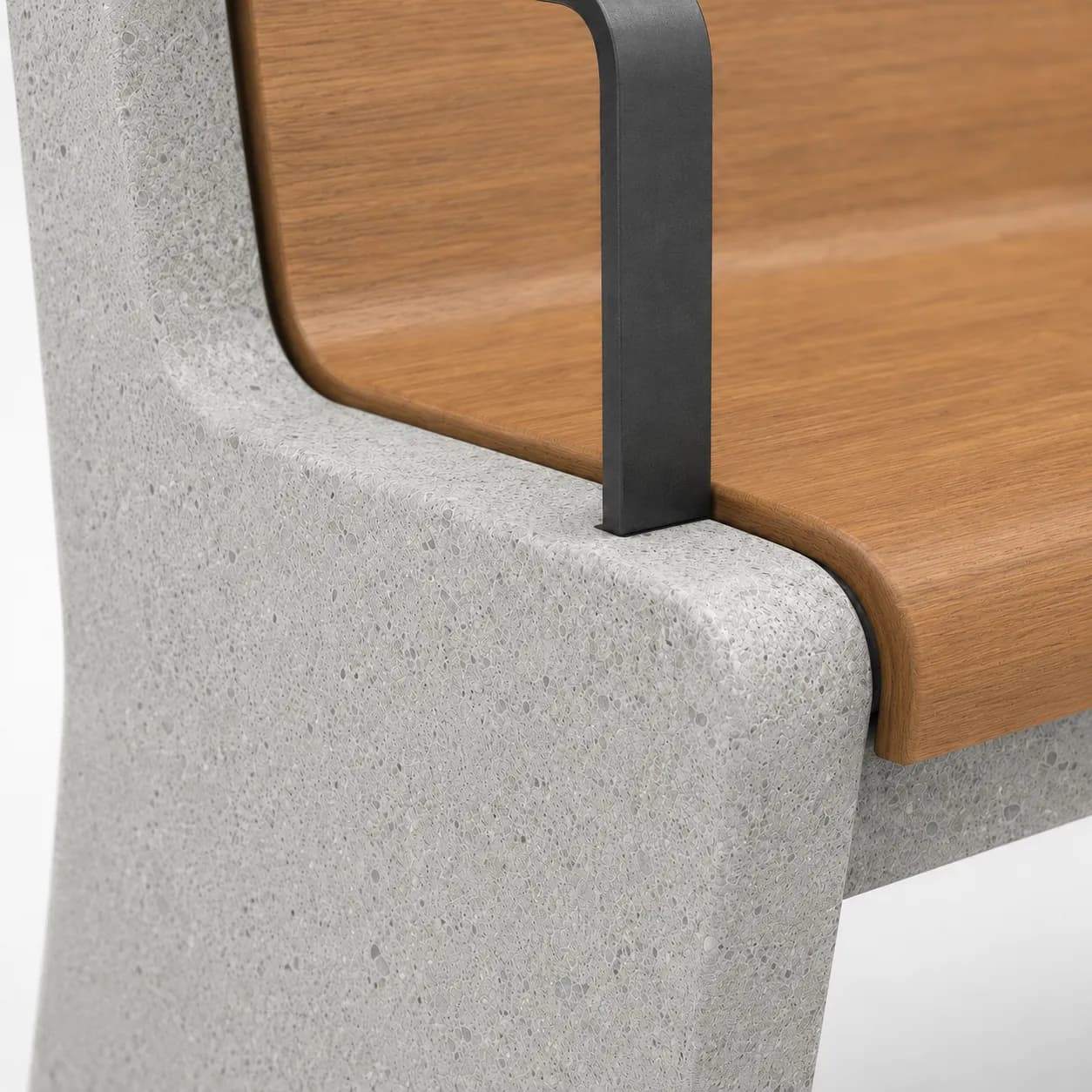 Stay Luggage Bench — detail close-up — off-white concrete + iroko