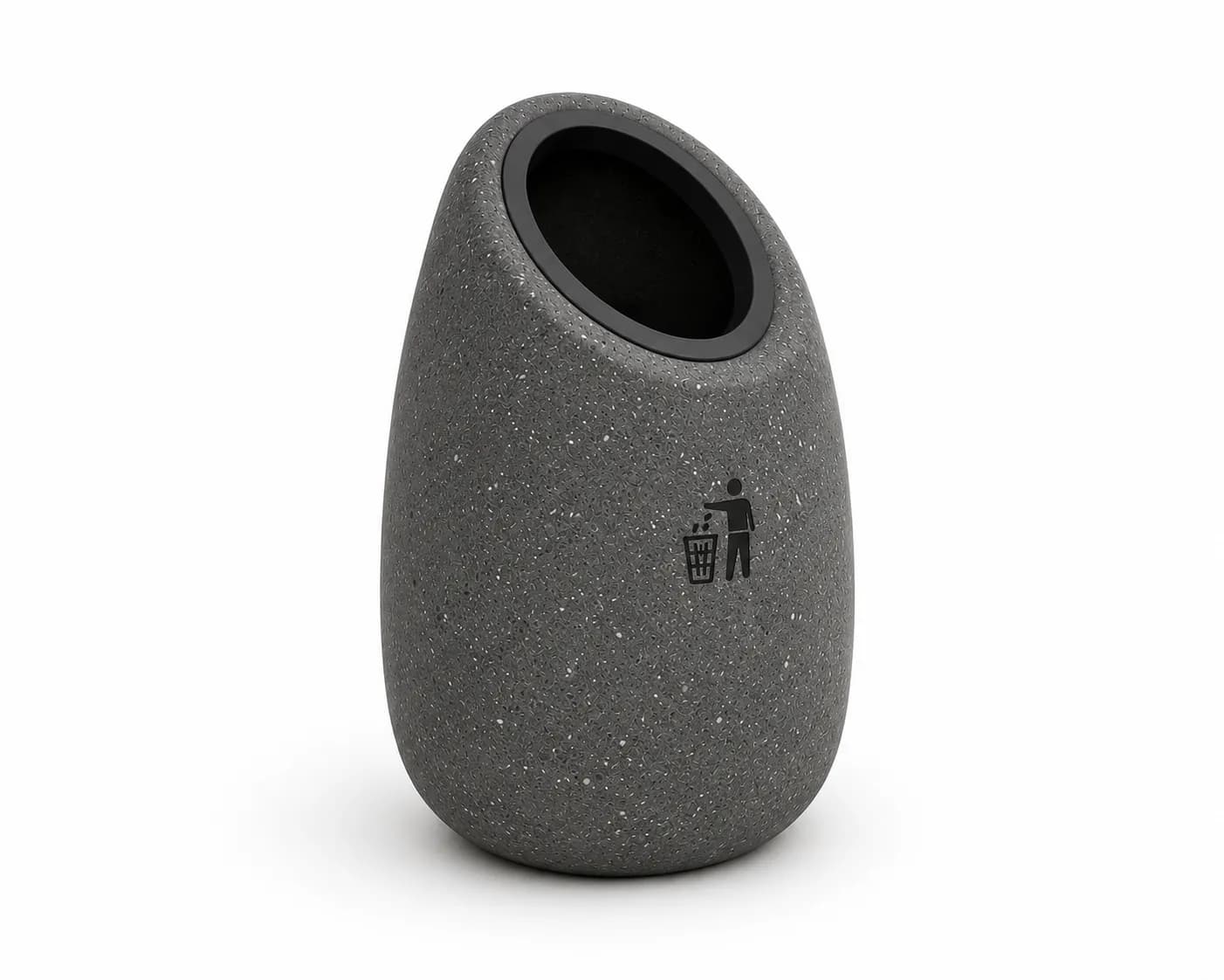 Veyra Litter Bin — 3/4 perspective — basalt concrete + sapelli