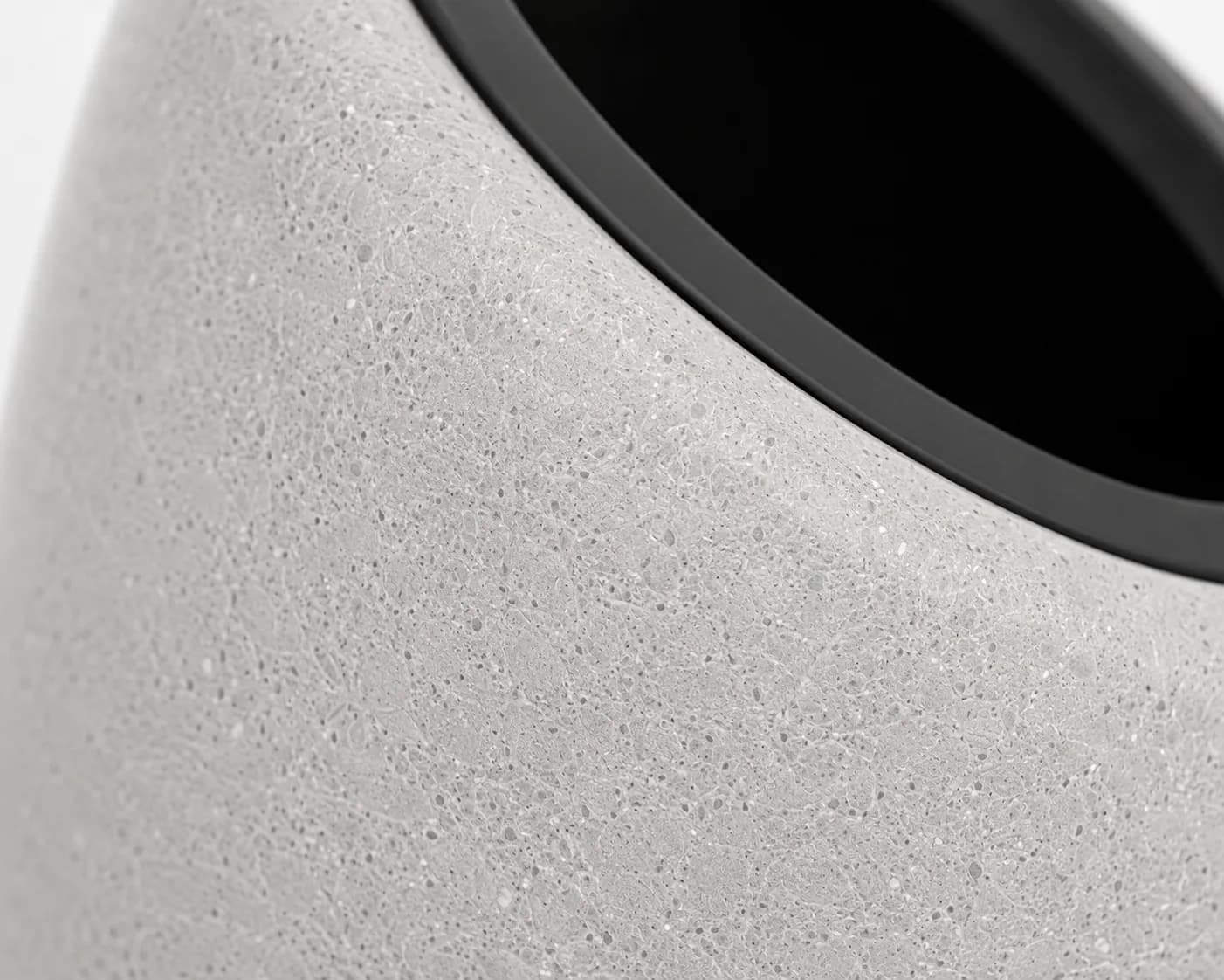 Veyra Litter Bin — detail close-up — off-white concrete + iroko