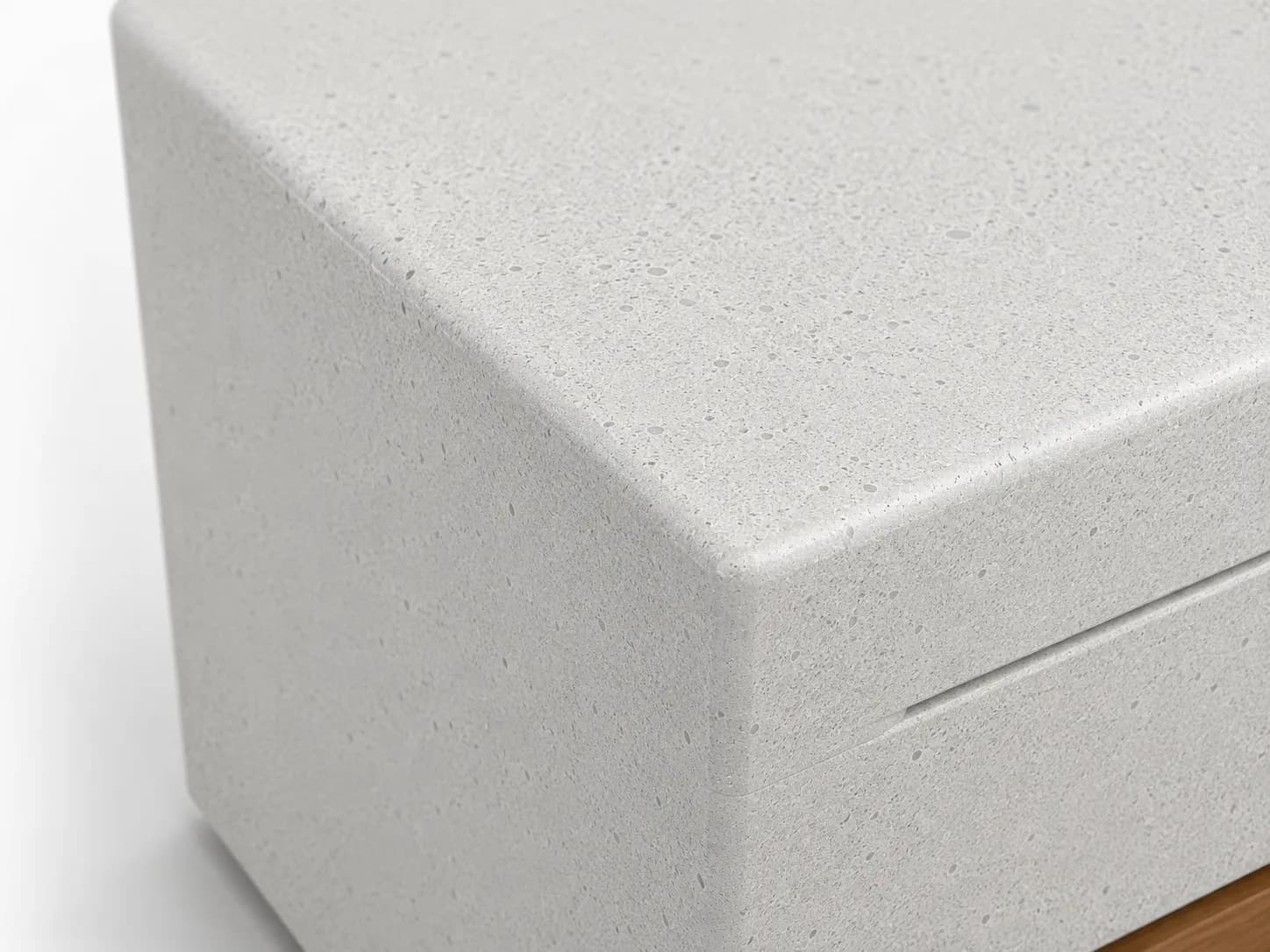Caven Rest Planter Seating Unit — detail close-up — off-white concrete + iroko