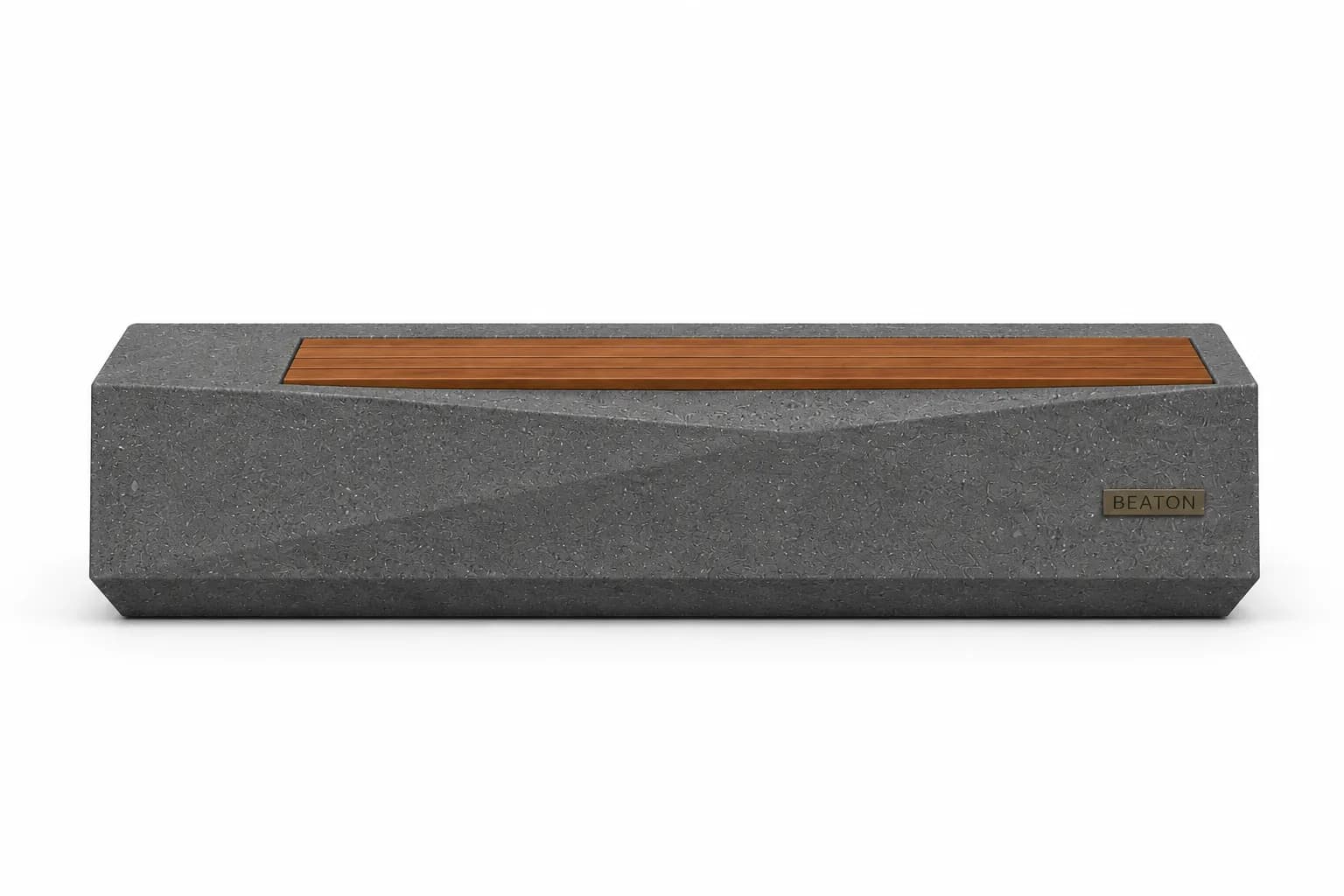 Belvar Bench — front view — basalt concrete + sapelli