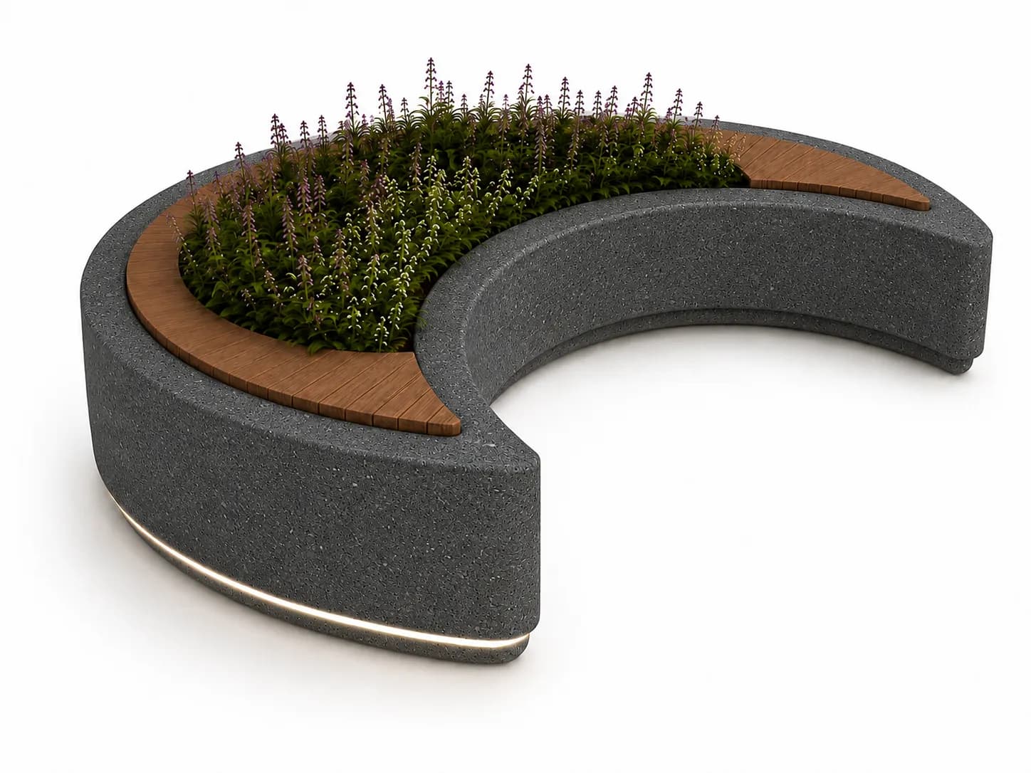 CRESA Planter Seating Unit — 3/4 perspective — basalt concrete + sapelli