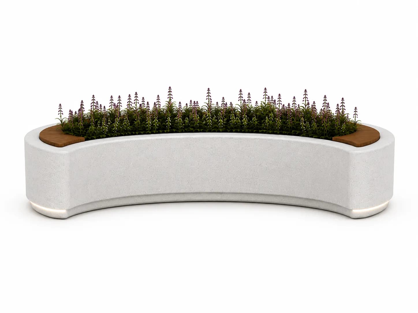 CRESA Planter Seating Unit — front view — off-white concrete + iroko