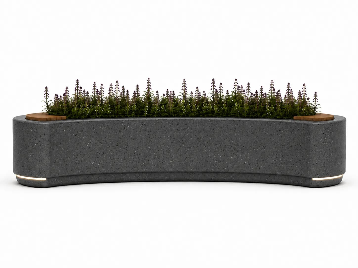 CRESA Planter Seating Unit — front view — basalt concrete + sapelli