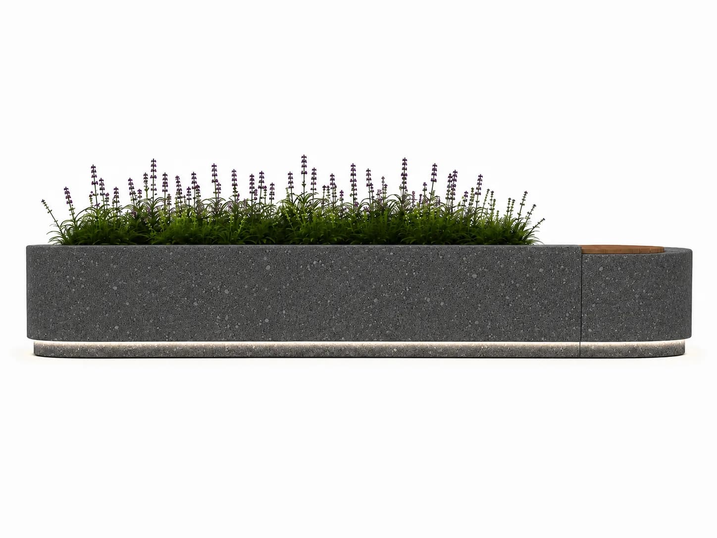 SYLVA Planter Seating Unit — front view — basalt concrete + sapelli