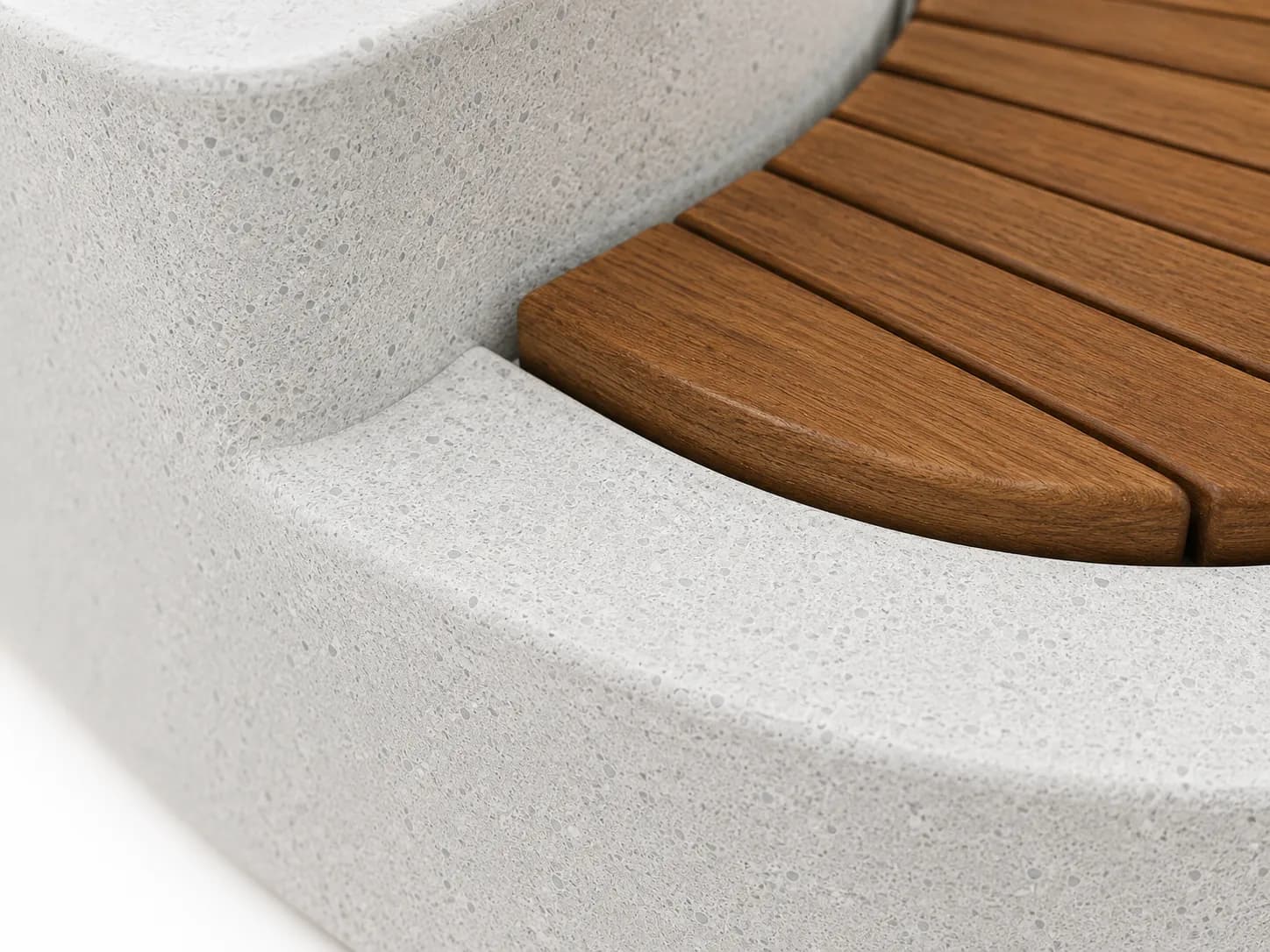 SYLVA Planter Seating Unit — detail close-up — off-white concrete + iroko