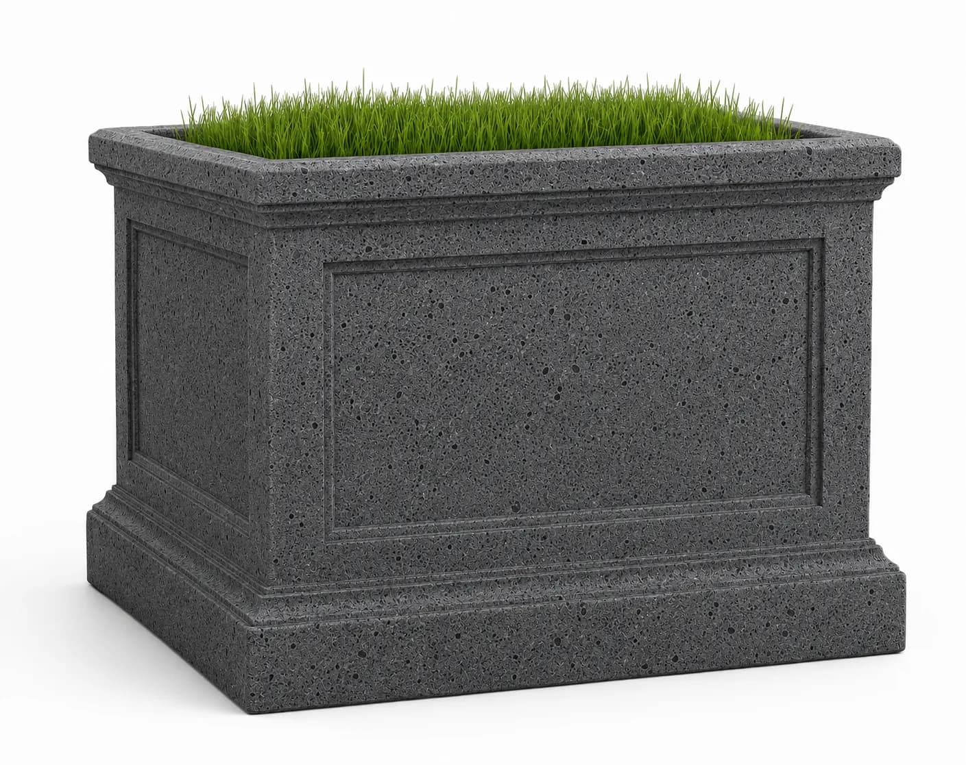 Montea Planter — 3/4 perspective — basalt concrete + sapelli