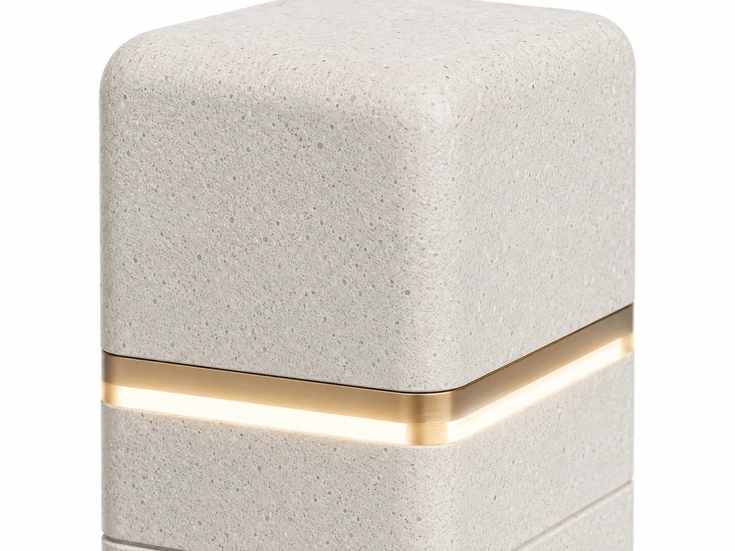 Liora Lighting — detail close-up — off-white concrete + iroko