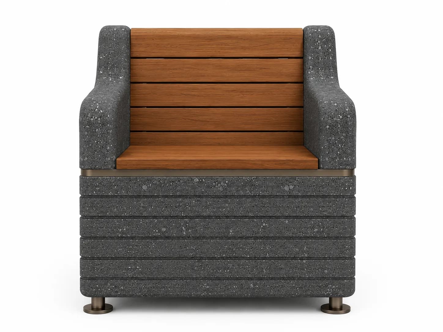 Liora Seating — 3/4 perspective — basalt concrete + sapelli