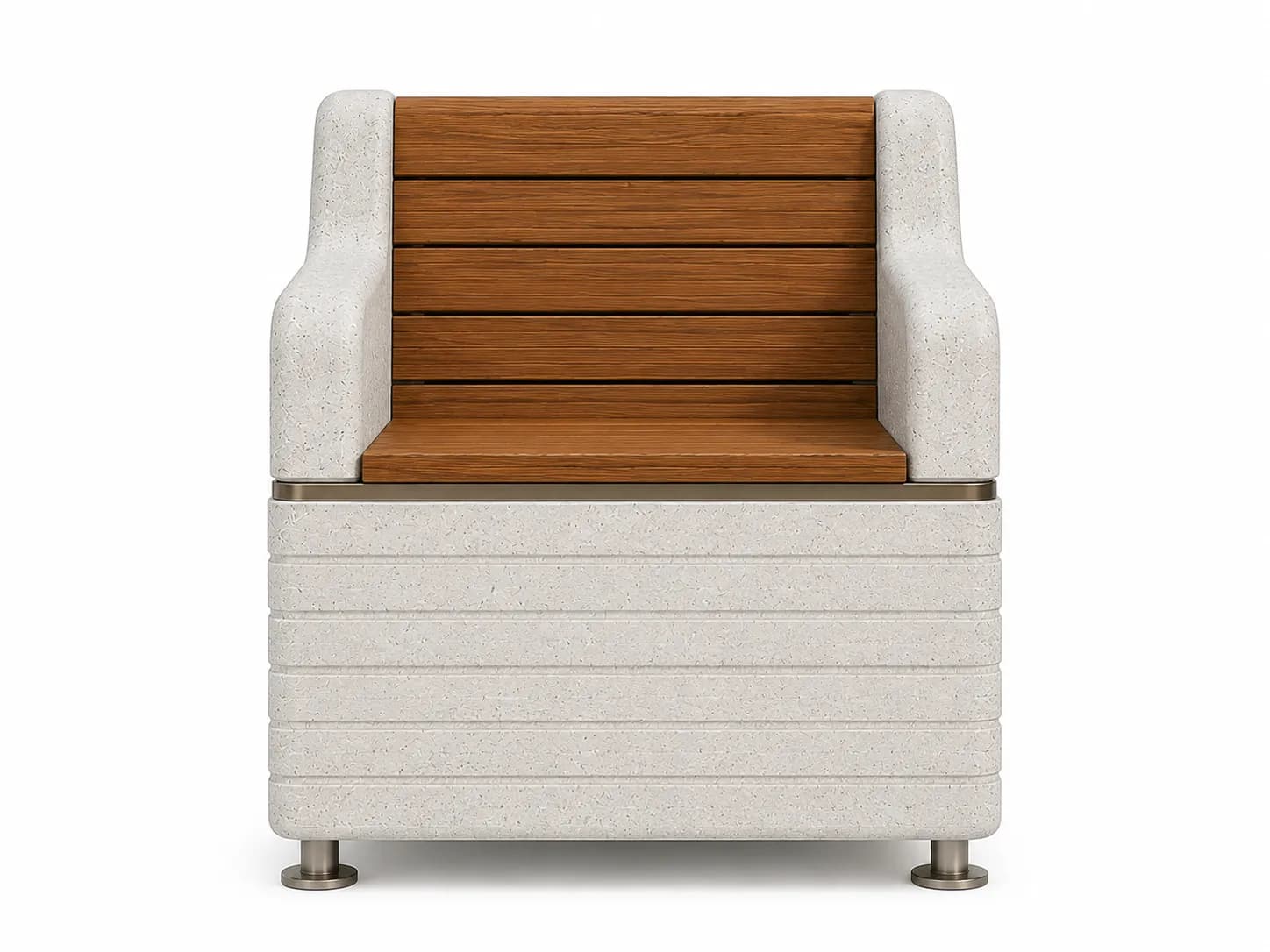Liora Seating — front view — off-white concrete + iroko