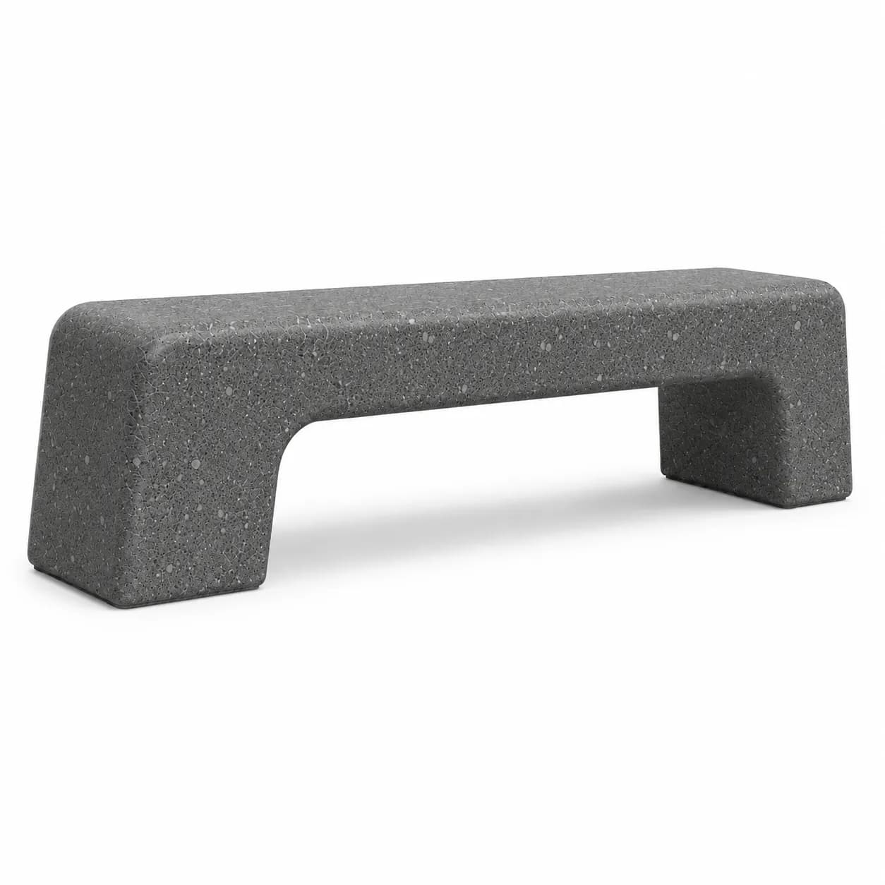 Aura Basic Bench — 3/4 perspective — basalt concrete + sapelli