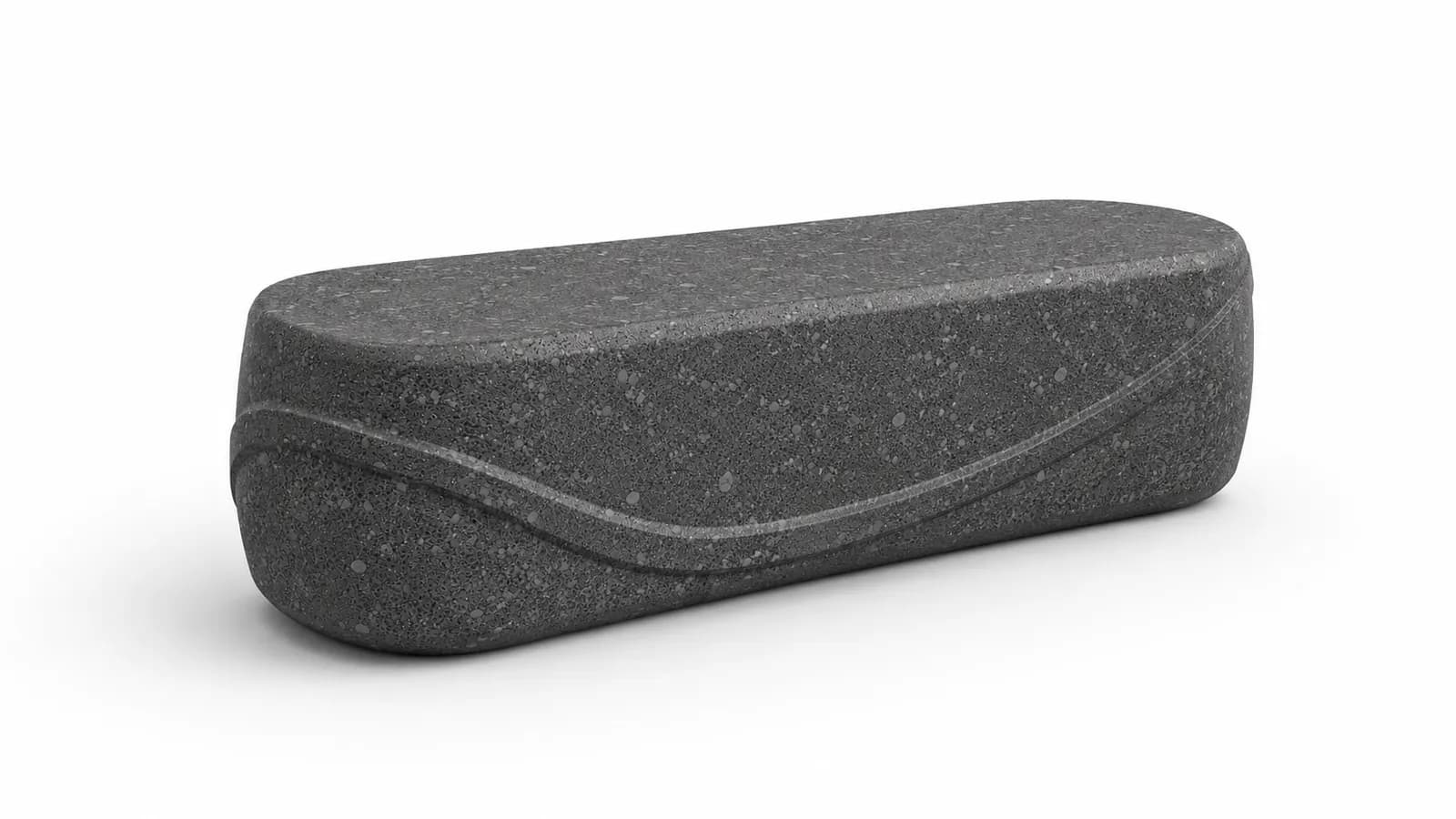 Aura Flow Bench — 3/4 perspective — basalt concrete + sapelli
