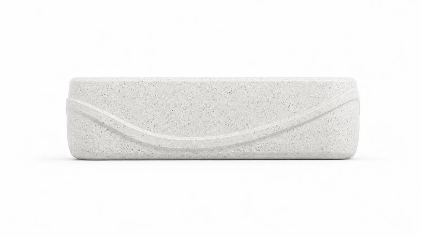 Aura Flow Bench — front view — off-white concrete + iroko